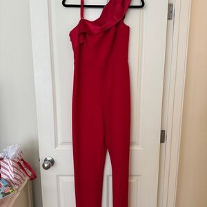 Adrianna Papell Vibrant Red One-Shoulder Jumpsuit